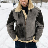 2021 Winter Warm Long Sleeve Faux Fur Jackets Men Vintage Woolen Turn-down Collar Coats Mens Fashion Zip-up Overcoats Streetwear aidase-shop