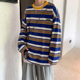 Autumn sweatshirt Japan striped hit color T-shirt men women punk vibe tops Korean casual vintage trend long-sleeved bottom shirt aidase-shop