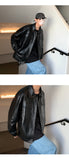 Aidase Black Soft Faux Leather Motorcycle Jacket Solid Color Mens Hip Hop Coat Male Oversize Streetwear Fashion Mens Clothing aidase-shop