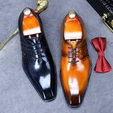 Spring Winter British Business Dress Shoes Men's Leather Woven Retro Oxford Shoes Trend Square Toe Lace-Up Formal Shoe aidase-shop