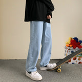 Korean Fashion Men Wide Leg Jeans 2021 Autumn New Streetwear Straight Baggy Denim Pants Male Brand Trousers aidase-shop