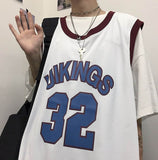 Shirt Basketball uniform two-piece student summer Korean retro all-match t-shirt loose O-neck letters sleeveless vest cool lover aidase-shop