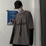 Aidase T-shirt Cross of Thorns fake two-piece for men women long-sleeved dark hip-hop loose large size autumn new trend top Simplicity aidase-shop