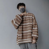 HOUZHOU Oversize Crewneck Striped Vintage Sweatshirt Pullover Men brown Sweatshirts for Men Korean Harajuku Streetwear Hip Hop aidase-shop