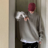 Aidase Men Solid Knitted Thickening Oversized Sweater Female Round Neck Long Sleeve Casual Loose Pullovers Top 2021 Autumn Winter Goth aidase-shop