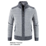 Men Sweater Coat Zipper Stand Collar Patchwork Color Autumn Winter Warm Thickened Male Knitted Outwear aidase-shop