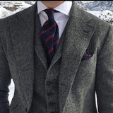 Aidase Gray Wool Tweed Men Suits For Winter Wedding Formal Groom Tuxedo 3 Piece Herringbone Male Fashion Set Jacket Vest with Pants aidase-shop