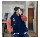 Aidase Bear corduroy jacket men women 2021 spring autumn new Korean loose BF Japan Kawaii bear baseball uniform jacket punk streetwear aidase-shop