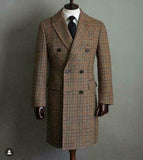 Winter Men Wool Houndstooth Overcoat Double-breasted Six Button Warm Long Coat Formal Tailored aidase-shop