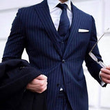 Aidase 2022 Pinstripe Slim fit Men Suits for Boyfriend 3 piece Business Groom Tuxedo with Peaked Lapel Man Fashion Costume Jacket Vest Pants aidase-shop