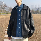 Aidase Vintage Hong Kong style jacket men's spring autumn unisex handsome retro motorcycle jacket leather PU techwear tactical coats aidase-shop