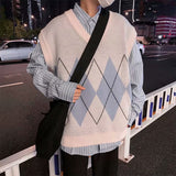 Aidase  Sweater Vest Men Patchwork V-neck Sleeveless Sweaters Chic Preppy Style Side-Slit Couples Teens Waistcoat Retro High Quality New aidase-shop