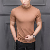 Men's Cotton T-shirt Sweater Half Turtleneck Solid Suck Sweat High Quality De Yq Clothing Knitted Casual Short Sleeve Pullover aidase-shop
