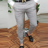 Casual Business Men's Mid Waist Zipper Long Trousers Classic Plaid Print Pencil Pants Men 2021 Autumn Spring Fashion Streetwear aidase-shop