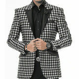 Black Peaked Lapel Houndstooth Men Suit Tailor-Made 2 Pieces For Business Wedding Dinner Prom Tuxedos aidase-shop
