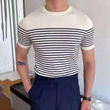 Aidase  Fashion Print Knitted Men T-shirt Short Sleeve O-Neck Pullover Tee Tops Slim T-Shirt For Men Casual Streetwear 2022 Summer New aidase-shop