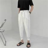 Aidase 2021 New Summer Men's White Suit Pants Korean Stylish Trousers Male Elastic Waist Solid Tapered Ankle Length Casual Pants Man aidase-shop