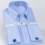 Men's Classic French Cuff Hidden Button Dress Shirt Long-sleeve Formal Business Standard-fit White Shirts (Cufflinks Included) aidase-shop