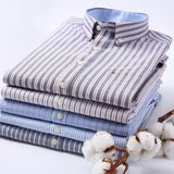 Men's Buttoned Down Full Sleeve Striped Checkered Oxford Shirt Single Patch Pocket Quality Casual Regular-fit Plaid Dress Shirts aidase-shop