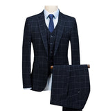 Mens Suit Royal Blue 3 Pieces Mens Suits Plaid Slim Fit Wedding Suits Groom Tweed Wool Tuxedos for Wedding (Jacket+Pants+Vest) aidase-shop