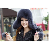 Aidase 100% Real Fox Fur Hat Women's Russian Ushanka Aviator trapper snow skiing Hat caps earflap winter raccoon fur Bomber hat aidase-shop