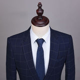 Mens Suit Royal Blue 3 Pieces Mens Suits Plaid Slim Fit Wedding Suits Groom Tweed Wool Tuxedos for Wedding (Jacket+Pants+Vest) aidase-shop