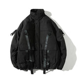 Men Winter Jacket Ribbons Pockets Thick Hip Hop Streetwear Parkas Casual Padded Men's Jackets Male Clothing ABZ522 aidase-shop