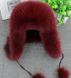 Aidase 100% Real Fox Fur Hat Women's Russian Ushanka Aviator trapper snow skiing Hat caps earflap winter raccoon fur Bomber hat aidase-shop