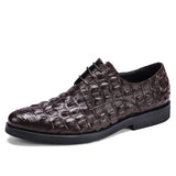 Phenkang Men Genuine Leather Crocodile Shoes Formal Dress Classic Style Burgundy Mens Wedding Lace Up Pointed Toe Oxford Shoes aidase-shop