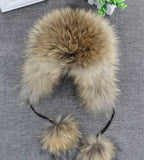Aidase 100% Real Fox Fur Hat Women's Russian Ushanka Aviator trapper snow skiing Hat caps earflap winter raccoon fur Bomber hat aidase-shop