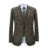 Men Suits 3 Pieces Slim Fit Business Suits Groom Army Green Noble Plaid Wool Tuxedos for Formal Wedding suit(Blazer+Pants+Vest) aidase-shop