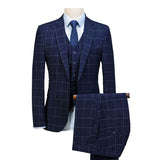 Mens Suit Royal Blue 3 Pieces Mens Suits Plaid Slim Fit Wedding Suits Groom Tweed Wool Tuxedos for Wedding (Jacket+Pants+Vest) aidase-shop