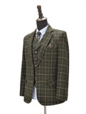 Men Suits 3 Pieces Slim Fit Business Suits Groom Army Green Noble Plaid Wool Tuxedos for Formal Wedding suit(Blazer+Pants+Vest) aidase-shop