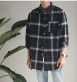 Aidase  Men Hip Hop Plaid Shirts 2021 Male Korean Fashion Streetwear White Shirt Male Loose Vintage Oversized Shirt Clothing aidase-shop