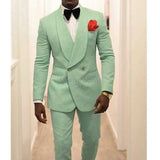 Aidase Mint Green Floral Slim Fit Mens Suits with Double Breasted for Wedding Groom Tuxedo 2 Piece Set Jacket Pants Singer Prom Stage aidase-shop