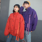 Men Winter Jacket Ribbons Pockets Thick Hip Hop Streetwear Parkas Casual Padded Men's Jackets Male Clothing ABZ522 aidase-shop