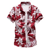 Men floral printed Slim Short sleeve shirts Summer Hawaiian vacation Party casual red blue black Shirt camisa masculina 6XL 7XL aidase-shop