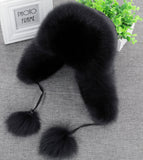 Aidase 100% Real Fox Fur Hat Women's Russian Ushanka Aviator trapper snow skiing Hat caps earflap winter raccoon fur Bomber hat aidase-shop
