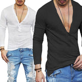 2019 Fashion Men's Casual V-Neck Long Sleeve Shirts Slim Fit T-Shirt Tops Casual Tee aidase-shop