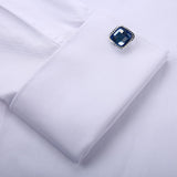 Men's Classic French Cuff Hidden Button Dress Shirt Long-sleeve Formal Business Standard-fit White Shirts (Cufflinks Included) aidase-shop