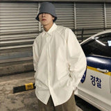 Chic Korean men shirt OVERSIZE loose simple solid long-sleeved shirt unisex casual all-match white black blouse cool streetwear aidase-shop