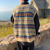 Aidase New Arrivals Japanese Retro Knitted Sweater Vest Men Ethnic Style Patchwork Loose Handsome Waistcoat V-neck Sweater Oversize aidase-shop