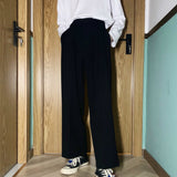 Aidase Men Casual Pants Solid Simple Large Size 3XL Button Fly Chic Mens Korean Style Straight Trousers All-match Ankle-length Loose aidase-shop