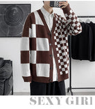 Aidase  Casual Cardigan Men Loose Checkerboard Plaid Fashion New Arrival Males Knitted Sweater Outwear Single Breasted V-neck Streetwear aidase-shop