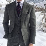 Aidase Gray Wool Tweed Men Suits For Winter Wedding Formal Groom Tuxedo 3 Piece Herringbone Male Fashion Set Jacket Vest with Pants aidase-shop