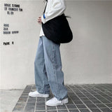 Men Jeans Solid Drawstring Denim Full Length Straight Loose Males All-match Trendy Punk Baggy Retro Leisure Chic Cowboy Trousers aidase-shop