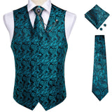 Aidase  2022 New Teal Green Paisley 100% Silk Formal Dress Vest Men Waistcoat Vest Wedding Party Vest Tie Brooch Pocket Square Set DiBanGu aidase-shop