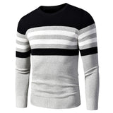 4XL Men  Autumn New Casual Striped Thick Fleece Cotton Sweater Pullovers Men Outfit Fashion Vintage O-Neck Coat Sweater Men aidase-shop