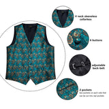 Aidase  2022 New Teal Green Paisley 100% Silk Formal Dress Vest Men Waistcoat Vest Wedding Party Vest Tie Brooch Pocket Square Set DiBanGu aidase-shop