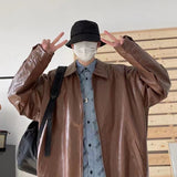Aidase 2022 Men's Zipper Pu Leather Jackets Harajuku Style Loose Jackets Brown/black Color Coats Fashion Trend Outerwear M-2XL aidase-shop